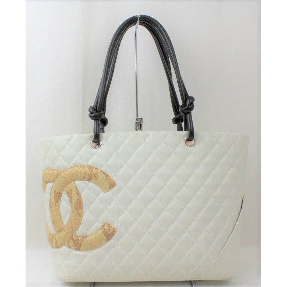 Chanel Python Cambon Tote Handbag White Black Lar… - image 1